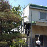 5.屋根塗装用飛散防止の為、足場組立着工